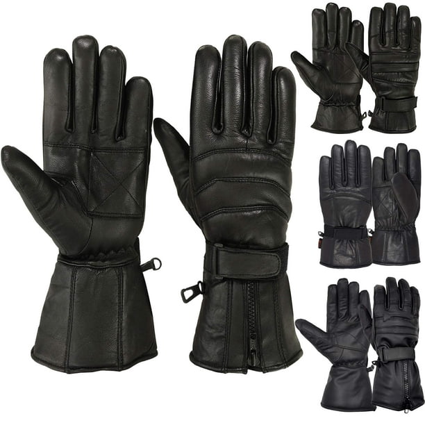 Black Fingerless Gloves Men for Motorcycle Winter Biker Thick Cowhide Leather Multi-use Biker 